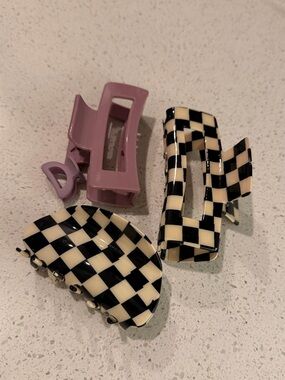 Checker & Lilac Hair Claw Clip Set
